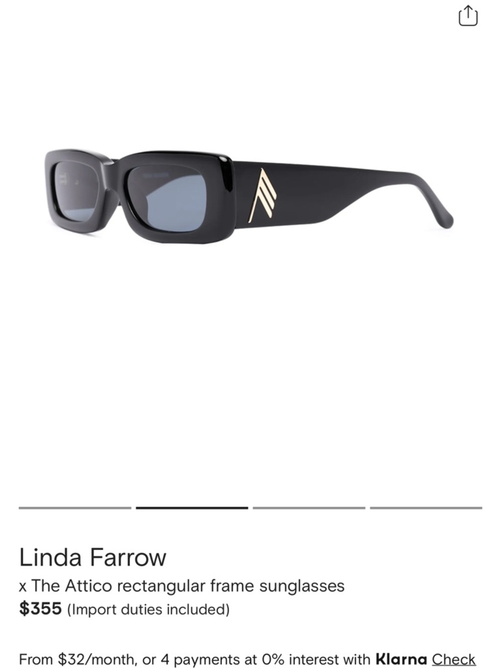 The Attico Black Rectangular Sunglasses with Gold Logo Accent